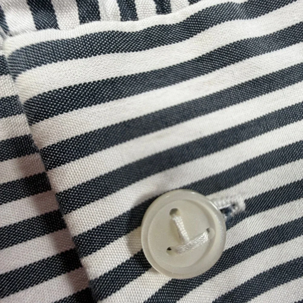 Lafayette 148 New York Womens Navy White Striped Button Down Shirt Large - Picture 7 of 16